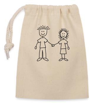 family_mom_and_dad_1c - Sac cadeau en coton avec cordon (14 x 20 cm) - nature - Devant