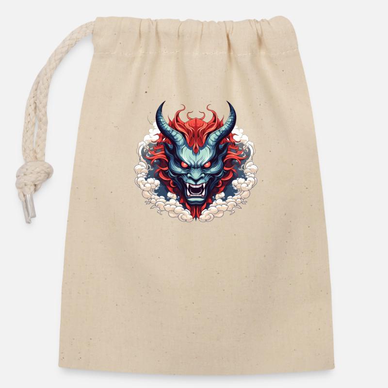 Demon oni - Closable cotton gift bag (14x20cm) - nature