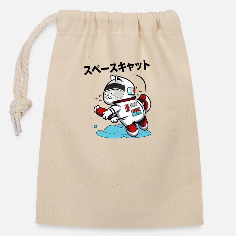 SPACE CAT JAPANESE - Closable cotton gift bag (14x20cm) - nature