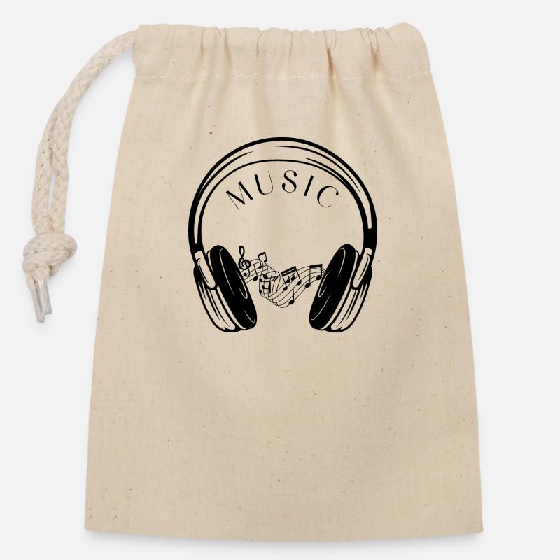 Casques audio et les notes de musique. - Sac cadeau en coton avec cordon (14 x 20 cm) - nature