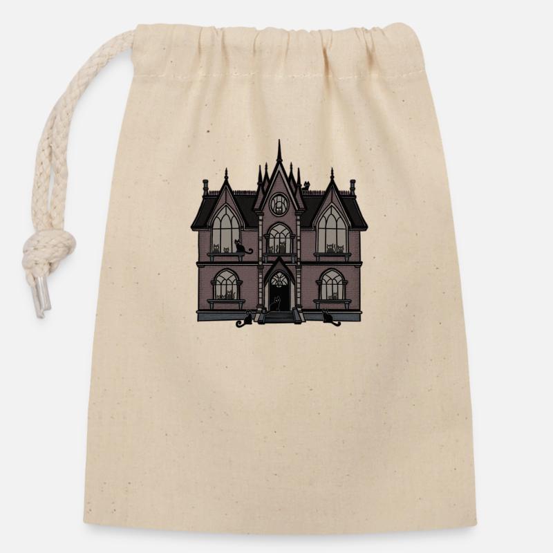 Manoir du chat - Sac cadeau en coton avec cordon (14 x 20 cm) - nature