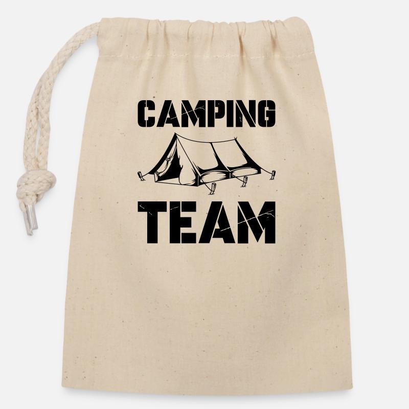 L’équipe du camping - Sac cadeau en coton avec cordon (14 x 20 cm) - nature