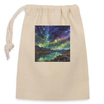 Polarlicht über dem stillen See - Verschließbarer Geschenkbeutel aus Baumwolle (14x20cm) - Natur - Vorne
