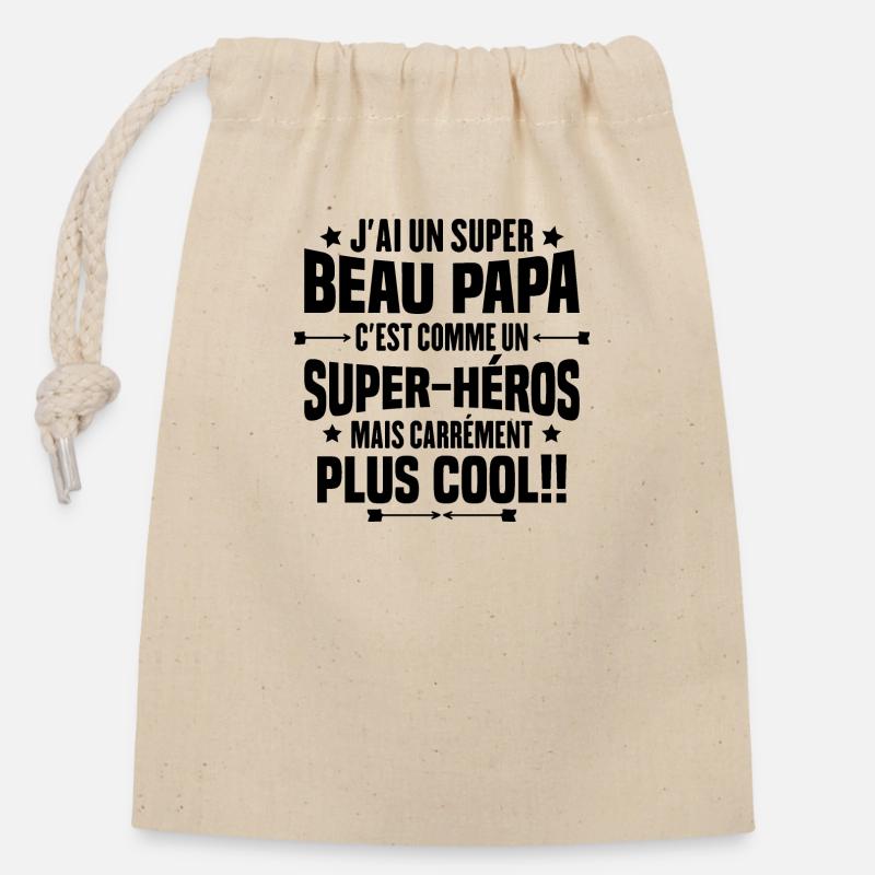 Super beau-papa c'est comme un super héros - Sac cadeau en coton avec cordon (14 x 20 cm) - nature