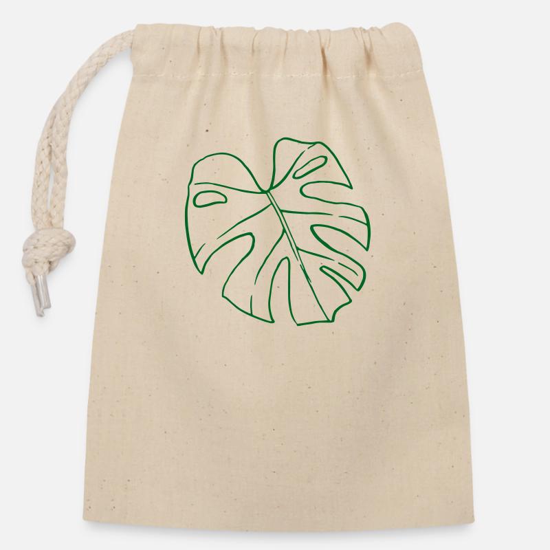 Monstera - Closable cotton gift bag (14x20cm) - nature