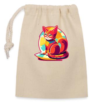 Cat on pillow - Closable cotton gift bag (14x20cm) - nature - Front