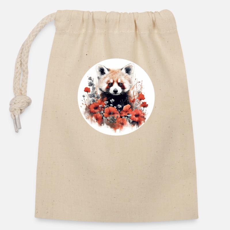 Roter Panda - Verschließbarer Geschenkbeutel aus Baumwolle (14x20cm) - Natur