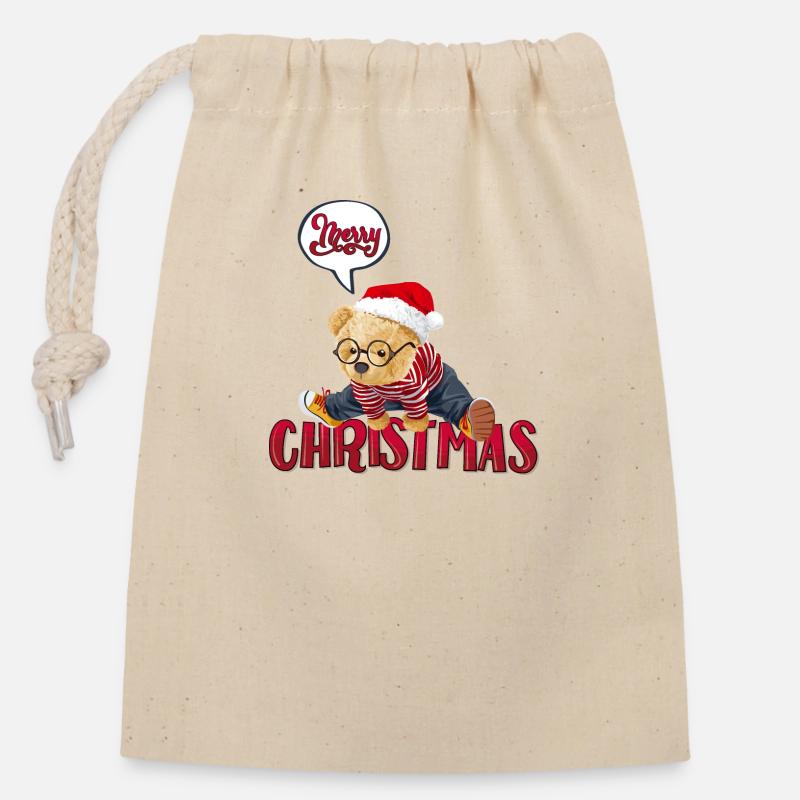 Merry christmas - Closable cotton gift bag (14x20cm) - nature