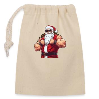 Bath Santa Claus Muscles Strong Christmas - Closable cotton gift bag (14x20cm) - nature - Front