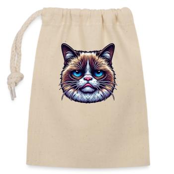Cat with bad mood - Closable cotton gift bag (14x20cm) - nature - Front