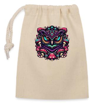 Hibou psychédélique - Sac cadeau en coton avec cordon (14 x 20 cm) - nature - Devant