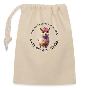 Find an alpaca - Closable cotton gift bag (14x20cm) - nature - Front