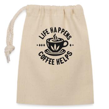 Life Happens Coffee Helps - Closable cotton gift bag (14x20cm) - nature - Front