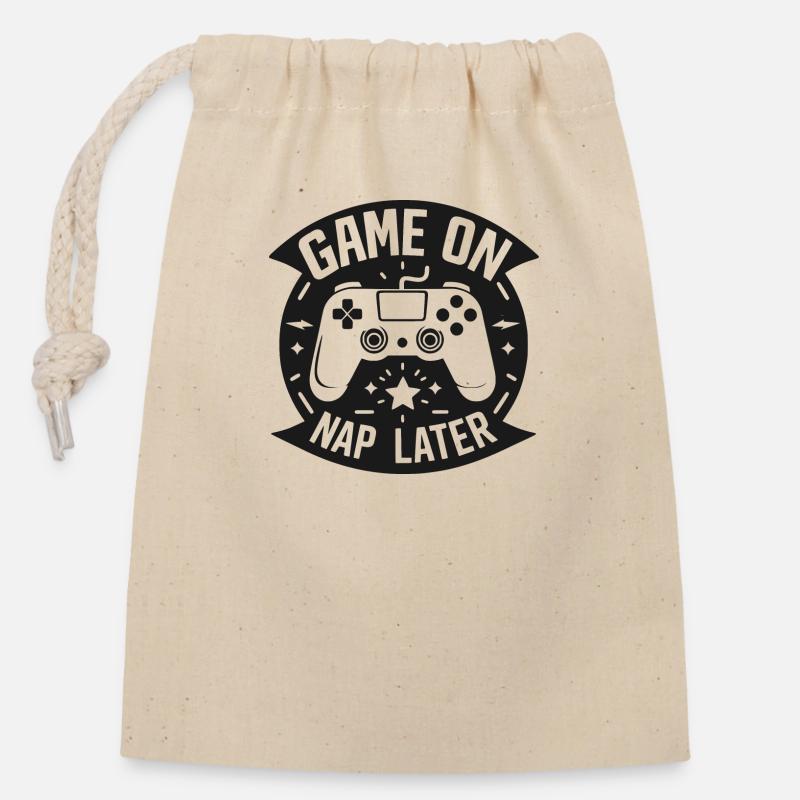 Game On Nap Later - Closable cotton gift bag (14x20cm) - nature