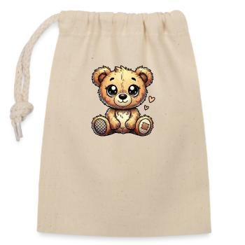 Teddybär - Verschließbarer Geschenkbeutel aus Baumwolle (14x20cm) - Natur - Vorne