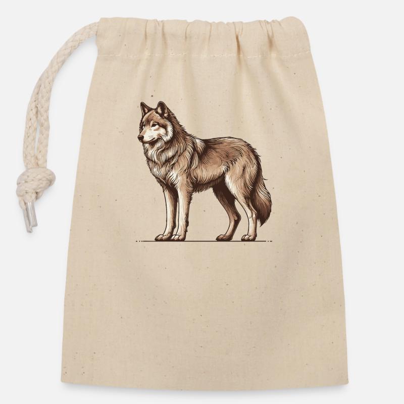 Wolf - Closable cotton gift bag (14x20cm) - nature