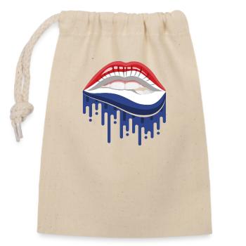 Lèvres de dessin animé aux couleurs des Pays-Bas - Sac cadeau en coton avec cordon (14 x 20 cm) - nature - Devant