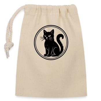 schwarze Katze - Verschließbarer Geschenkbeutel aus Baumwolle (14x20cm) - Natur - Vorne