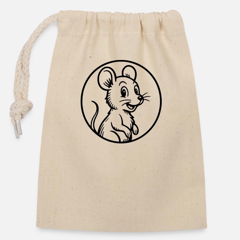 Mouse - Closable cotton gift bag (14x20cm) - nature