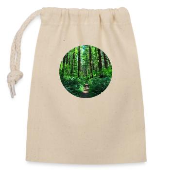 Wald Wälder Bäume Natur grün Waldweg Waldboden - Verschließbarer Geschenkbeutel aus Baumwolle (14x20cm) - Natur - Vorne