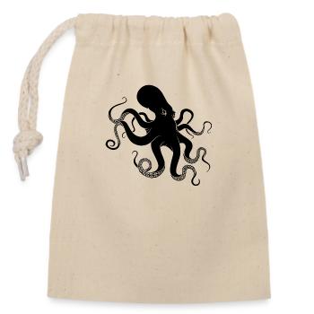 Schwarzer Oktopus - Verschließbarer Geschenkbeutel aus Baumwolle (14x20cm) - Natur - Vorne