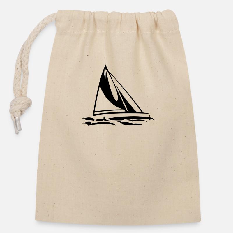 Segelboot - Verschließbarer Geschenkbeutel aus Baumwolle (14x20cm) - Natur