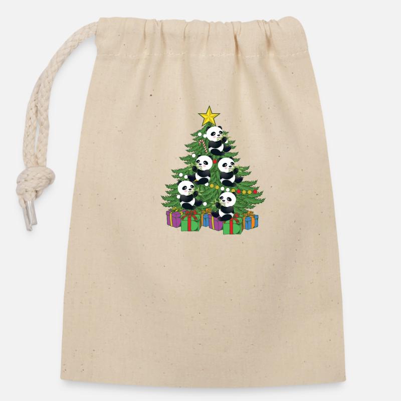 funny panda christmas - Closable cotton gift bag (14x20cm) - nature