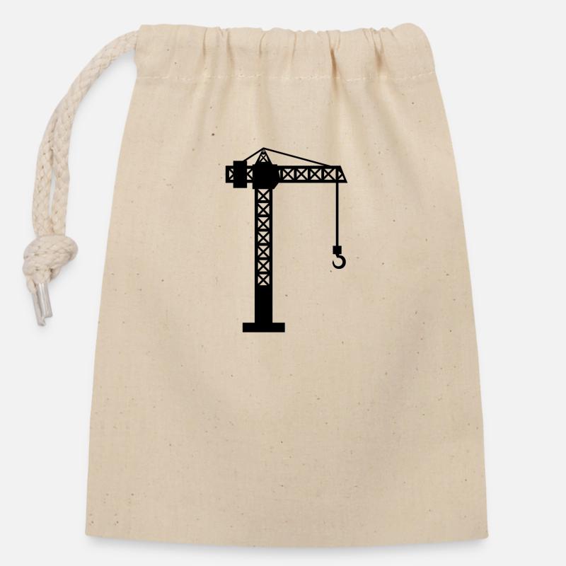 Grue chantier - Sac cadeau en coton avec cordon (14 x 20 cm) - nature