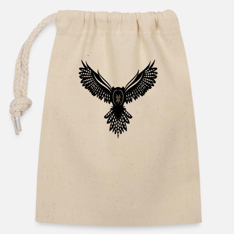 Eule Black Owl - Verschließbarer Geschenkbeutel aus Baumwolle (14x20cm) - Natur