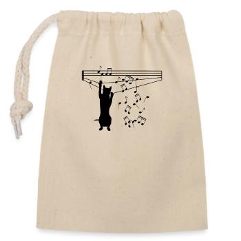 Cat plays with notes - Closable cotton gift bag (14x20cm) - nature - Front