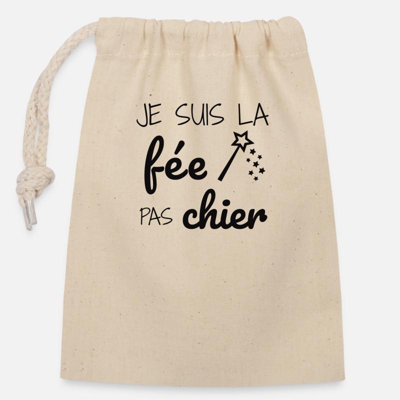 Je suis la fée pas chier - Sac cadeau en coton avec cordon (14 x 20 cm) - nature