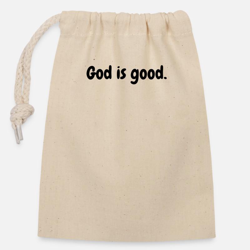 Dieu est bon - chrétien - Sac cadeau en coton avec cordon (14 x 20 cm) - nature