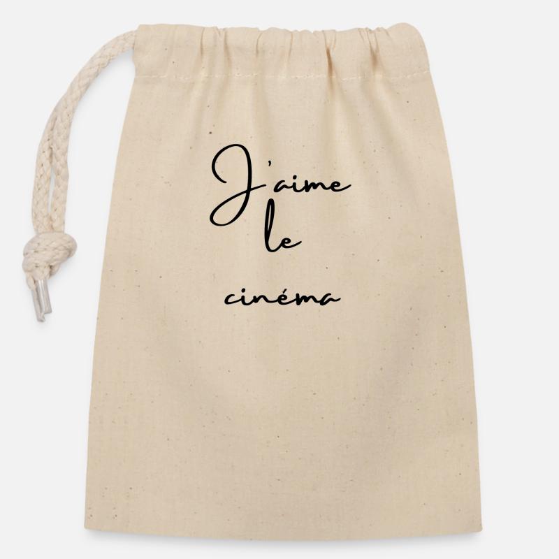 J'AIME LE CINÉMA - Sac cadeau en coton avec cordon (14 x 20 cm) - nature