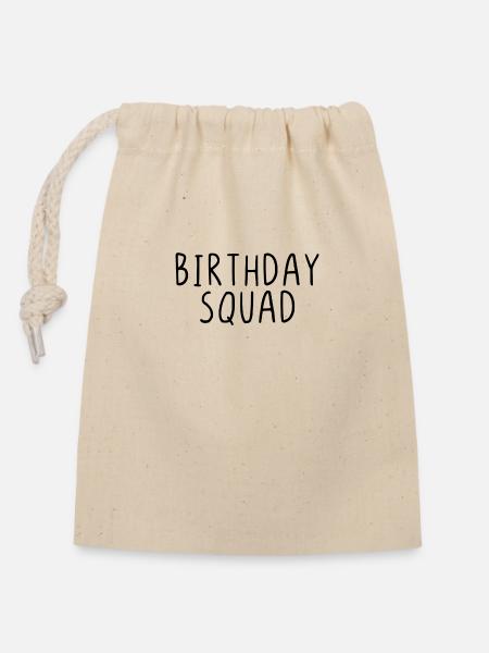 Birthday Squad - Verschließbarer Geschenkbeutel aus Baumwolle (14x20cm) - Natur