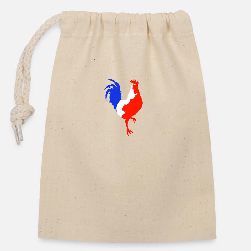 coq bleu blanc rouge - Sac cadeau en coton avec cordon (14 x 20 cm) - nature