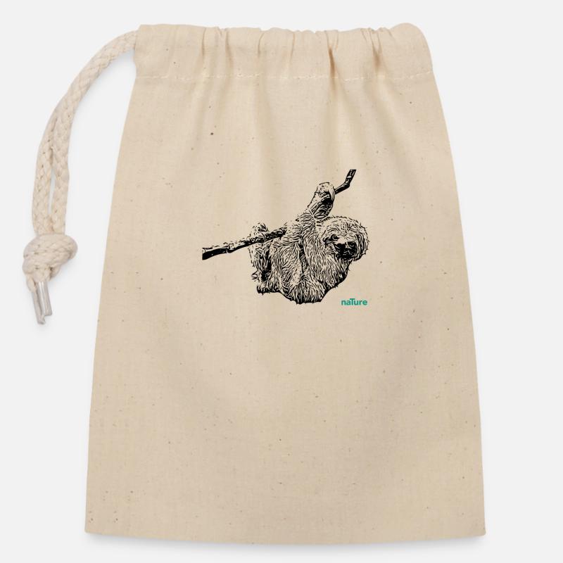 Sloth - Closable cotton gift bag (14x20cm) - nature