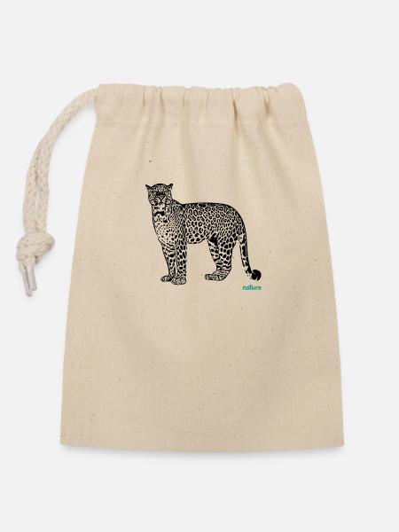 Léopard - Sac cadeau en coton avec cordon (14 x 20 cm) - nature