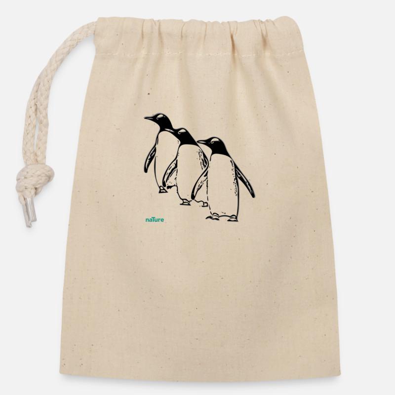 Pinguin - Verschließbarer Geschenkbeutel aus Baumwolle (14x20cm) - Natur