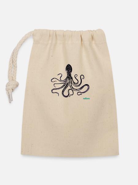 Octopus - Closable cotton gift bag (14x20cm) - nature