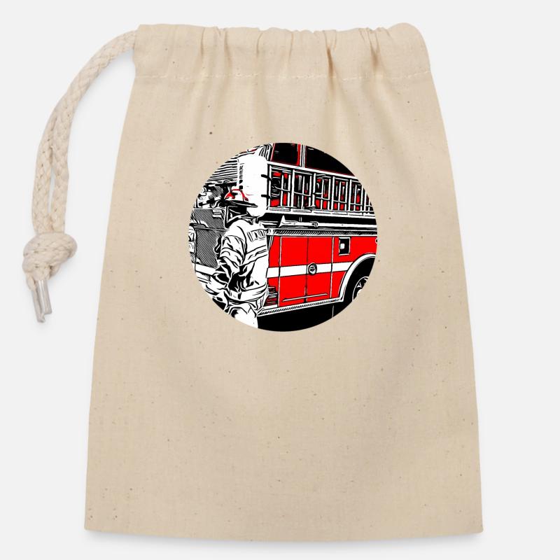 pompiers - Sac cadeau en coton avec cordon (14 x 20 cm) - nature