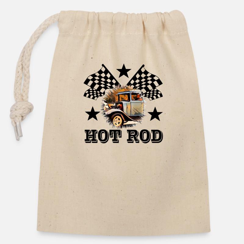 Hot Rod - Closable cotton gift bag (14x20cm) - nature