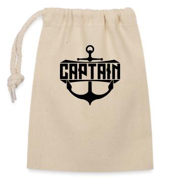 Text Captain Anchor - Closable cotton gift bag (14x20cm) - nature - Front