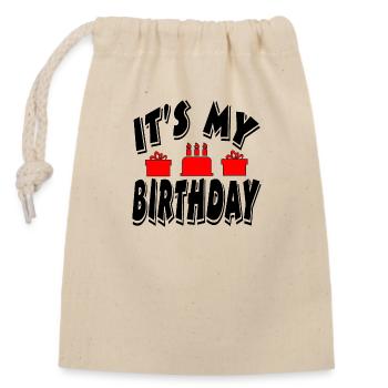 Birthday - Closable cotton gift bag (14x20cm) - nature - Front