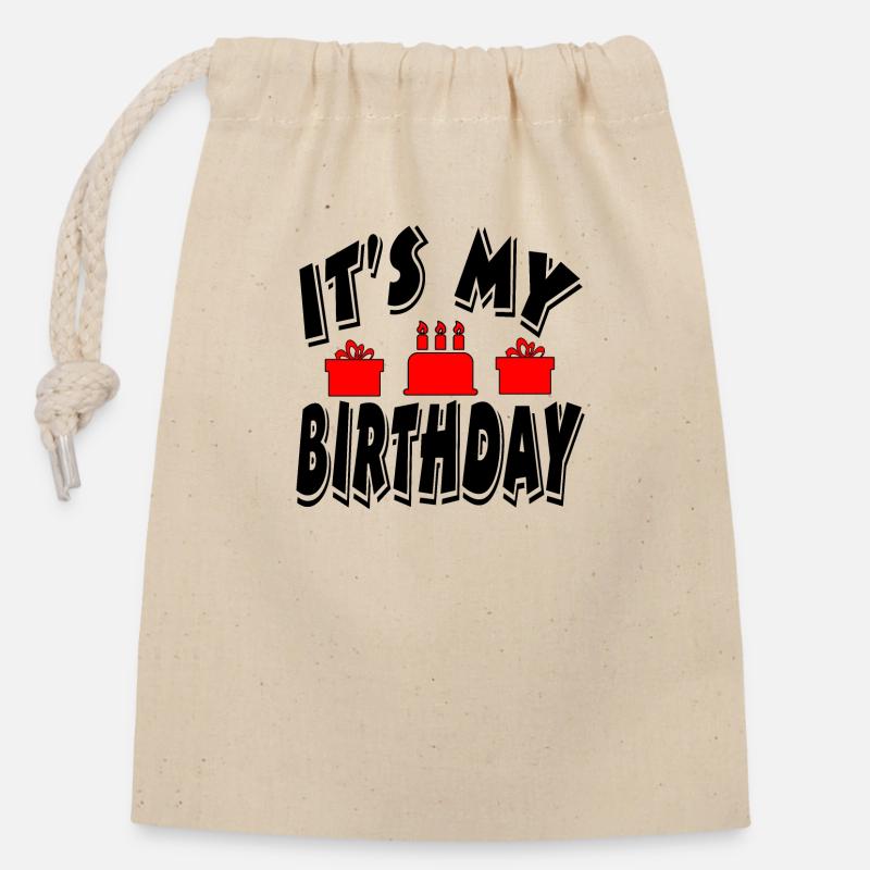 Birthday - Closable cotton gift bag (14x20cm) - nature