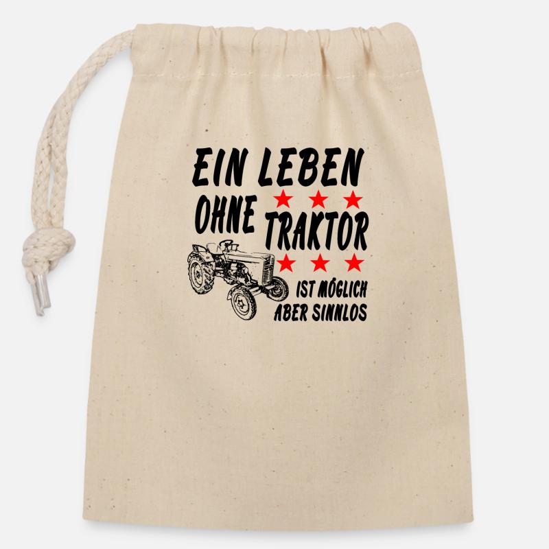 Traktor - Verschließbarer Geschenkbeutel aus Baumwolle (14x20cm) - Natur