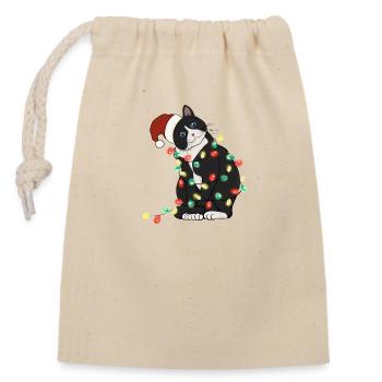 Lumières de Noël Chat Noël - Sac cadeau en coton avec cordon (14 x 20 cm) - nature - Devant