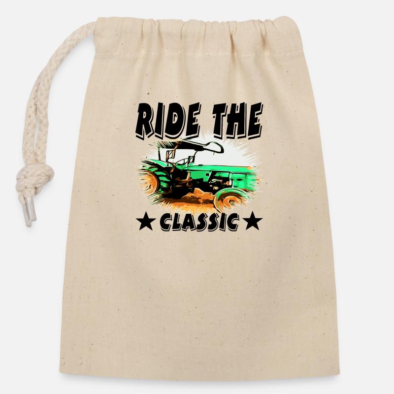 Tractor - Closable cotton gift bag (14x20cm) - nature