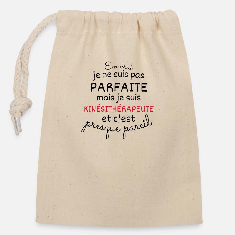 En Vrai Pas Parfaite Mais Kinésithérapeute - Sac cadeau en coton avec cordon (14 x 20 cm) - nature