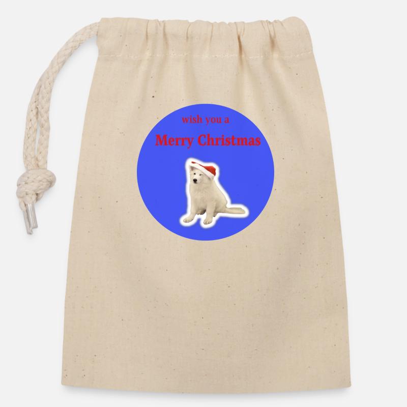 Merry Christmas blue - Closable cotton gift bag (14x20cm) - nature