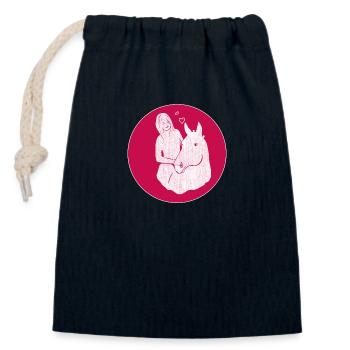 Horse girl with horse Love - Closable cotton gift bag (14x20cm) - navy - Front